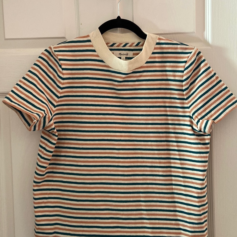 NWT Madewell Striped T-Shirt Tan and Green Women’s Medium